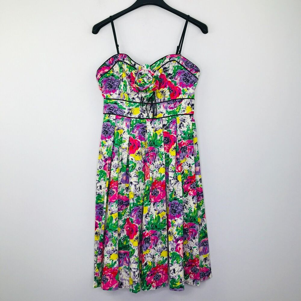 London Times Women's 6 Dress Floral Applique Pleated A-Line Sweetheart BN21